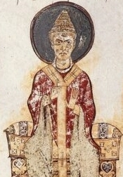 Bari Exultet roll 1 - emperors and pope (pope1) (cropped).jpg