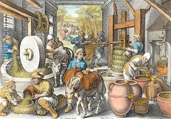 Moulin à huile Jan van der Straet et Philippe Galle vers 1600