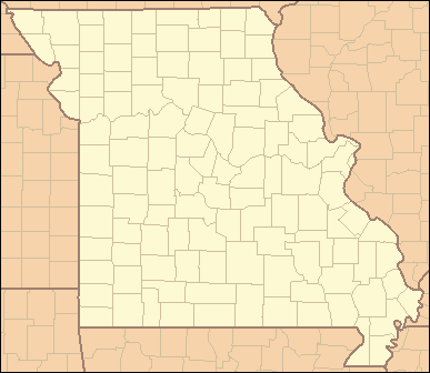 Mapa de Misuri dividido entre 115 condados, cada uno abreviado con dos letras.