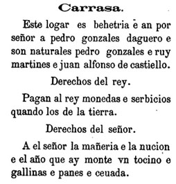 Archivo:Libro de Behetrías sobre el pueblo de Carasa