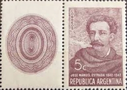 Archivo:Stamp commemorating the centenary of the birth of José Manuel Estrada
