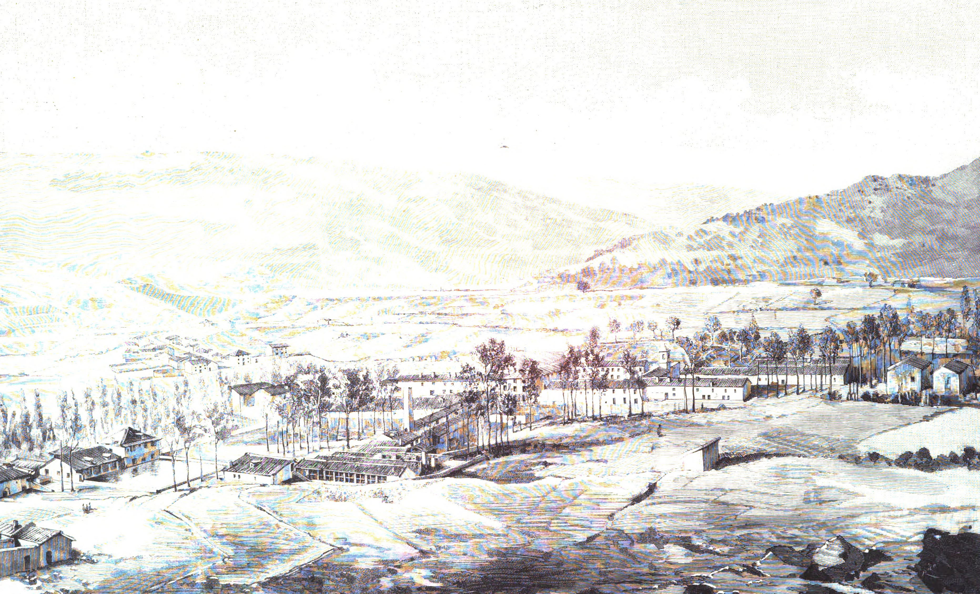 1889-04-30, La Ilustración Española y Americana, Alcaraz (Albacete).—Vista general de los talleres y de un barrio de obreros, en las fábricas de la «Compañía Metalúrgica de San Juan de Alcaraz» (cropped).jpg