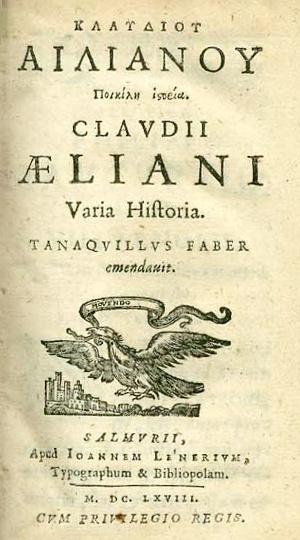 Archivo:Claudius Aelianus Varia Historia 1668 Title page