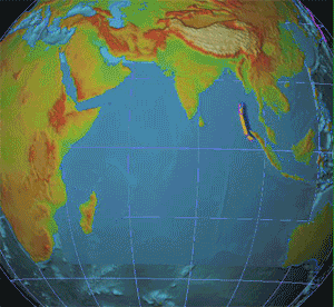 Animación ilustrando la propagación de los tsunamis a través del océano Índico
