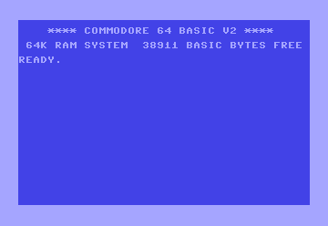 Pantalla de incio de la Commore 64, con Commodore BASIC V2.