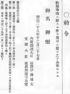 Archivo:Imperial Ordinance 167 issued on December 27, Meiji 28 (1895)