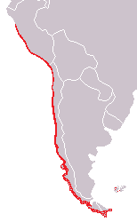 En color rojo: la distribución del chungungo (Lontra felina).