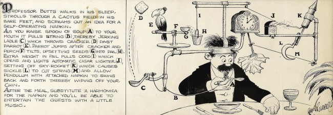 Archivo:Self-operating napkin (Rube Goldberg cartoon with caption)