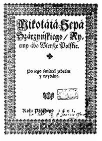 Portada de la primera edición de "Rimas y versos polacos"(1601)