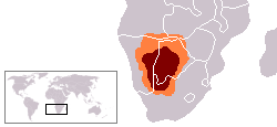 Desierto del Kalahari (destacado en marrón) y cuenca del Kalahari (naranja)