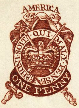 Archivo:1765 one penny stamp