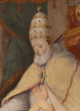 Orazio samacchini, Ottone I restituisce i territori della Chiesa a papa Agapito II, 1564-65, 03 (Papa Agapito II).jpg