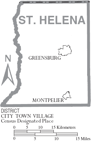 Map of St. Helena Parish Louisiana With Municipal Labels.PNG