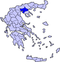 El mapa muestra la situación de la prefectura de Tesalónica