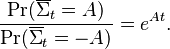  \frac{\Pr(\overline{\Sigma}_{t}=A)}{\Pr(\overline{\Sigma}_{t}=-A)}=e^{At}.