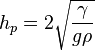 h_p = 2 \sqrt{\frac {\gamma}{g\rho}}