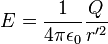 E=\frac{1}{4\pi{\epsilon}_0}\frac{Q}{r'^2}