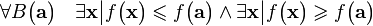 \forall B\big(\mathbf{a}\big ) \quad \exists \mathbf{x}\big |f\big (\mathbf{x}\big ) \leqslant f\big (\mathbf{a}\big ) \land \exists \mathbf{x}\big |f\big (\mathbf{x}\big ) \geqslant f\big (\mathbf{a}\big )