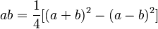 ab = \frac{1}{4} [(a+b)^2 - (a-b)^2]