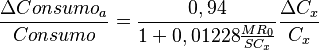 \frac{\Delta Consumo_a}{Consumo} = \frac{0,94}{1+0,01228\frac{MR_0}{ SC_x}} \frac{\Delta C_x}{C_x}