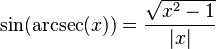 \sin(\arcsec(x)) = \frac{\sqrt{x^2-1}}{|x|}