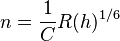 n = \frac{1} {C} R(h)^{1/6}
