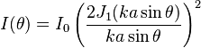 I(\theta) = I_0 \left ( \frac{2 J_1(ka \sin \theta)}{ka \sin \theta} \right )^2