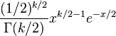 \frac{(1/2)^{k/2}}{\Gamma(k/2)} x^{k/2 - 1} e^{-x/2}\,