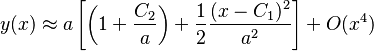 y(x) \approx a\left[ \left(1+\frac{C_2}{a}\right) +
\frac{1}{2}\frac{(x-C_1)^2}{a^2} \right] + O(x^4)
