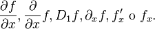 \frac{\partial f}{\partial x},\frac{\partial}{\partial x}f,D_1f,\partial_x f,f^\prime_x\text{ o } f_x.