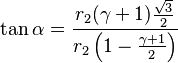 \tan\alpha = \frac{r_2(\gamma+1)\frac{\sqrt{3}}{2} }{r_2\left(1-\frac{\gamma+1}{2}\right)}