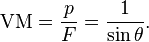  \mathrm{VM} = \frac{p}{F} = \frac{1}{\sin\theta}.
