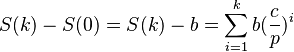   S(k)- S(0) = S(k)- b = \sum_{i=1}^k{ b(\frac{c}{p})^i } 
