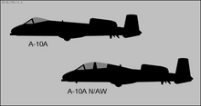 Archivo:Fairchild Republic A-10A and N-AW A-10A Thunderbolt II silhouettes