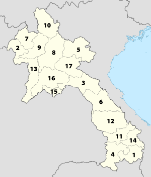 Archivo:Laos, administrative divisions - Nmbrs (de-abc) - monochrome