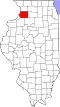 Mapa de Illinois con la ubicación del condado de Whiteside