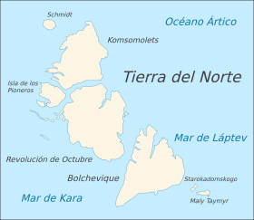Mapa de las Islas Sévernaya Zemlyá