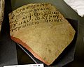 Shred of a pottery vessel inscribed with 5 lines, Coptic Sahidic language. Byzantine period, 6th century CE. From Thebes, Egypt. The Petrie Museum of Egyptian Archaeology, London