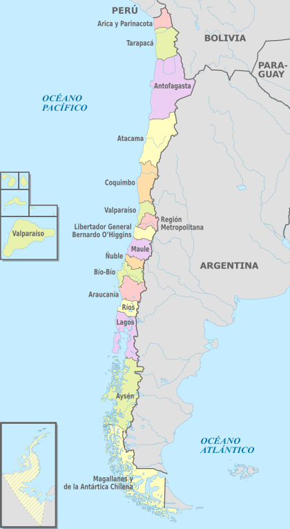 Archivo:Chile (+Antarctica & Islands), administrative divisions - es - colored 2018