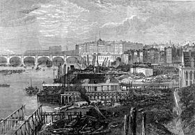 Archivo:Embankment Construction of the Thames Embankment ILN 1865