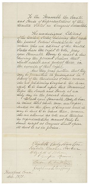 Archivo:Letter by Susan B. Anthony in Support of Women's Suffrage page 1 of 2