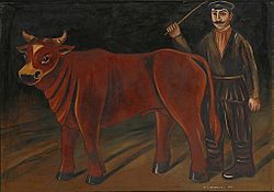 Archivo:Nikolai Pirosmani-Shvili Farmer with a Bull 1916