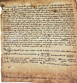 Archivo:Petronila, reina de Aragón y condesa de Barcelona, abdica en su hijo Alfonso-18 de julio de 1164