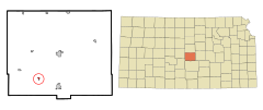 Rice County Kansas Incorporated and Unincorporated areas Alden Highlighted.svg
