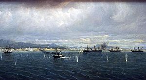 Archivo:Bombardeo de los fuertes de El Callao Museo Naval--Rafael Monleon