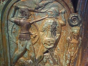 Archivo:Bronze chariot inlaid with ivory Etruscan 2nd quarter of 6th century BCE Found near Monteleone di Spoleto in 1902 with scenes of Achilles (4) (561262540)
