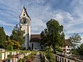 Friedhof und Reformierte Kirche mit angebauten Pfarrhaus in Unterstammheim ZH