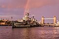HMS Belfast with rainbow