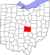 Mapa de Ohio con la ubicación del condado de Licking