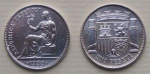 Archivo:Moneda de 1 peseta de 1933, plata, República Española